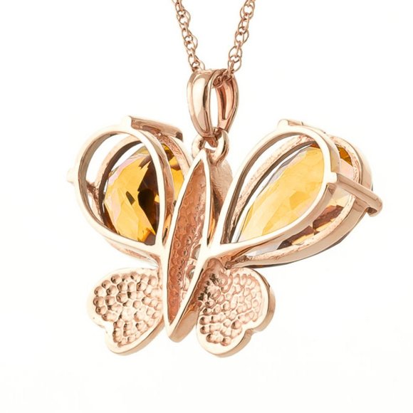 14K. SOLID GOLD BATTERFLY NECKLACE WITH NATURAL DIAMONDS & WHITE TOPAZ - Picture 3 of 8